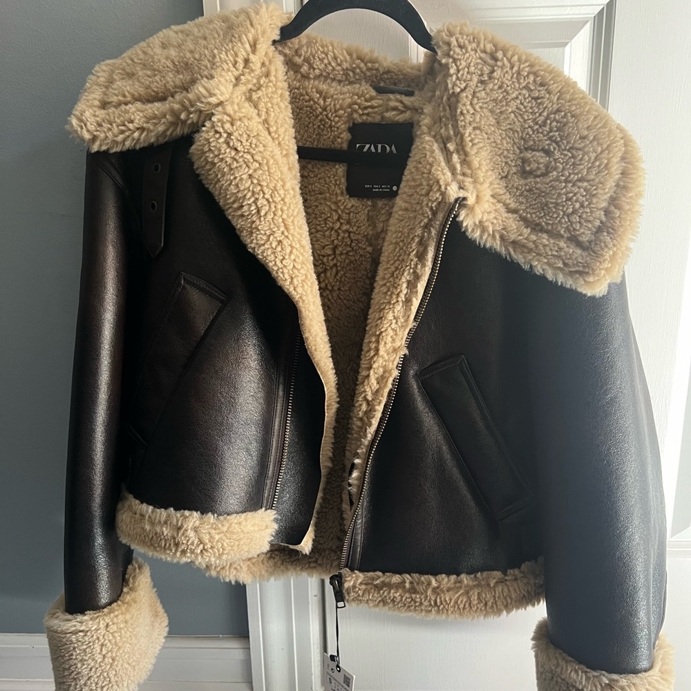 Zara Leather jacket with faux shearling